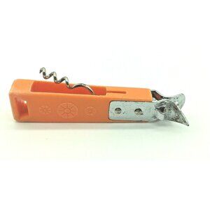 Vintage Mid Century TRAVCO Orange and Flowers Bottle Opener corkscrew 5" Long